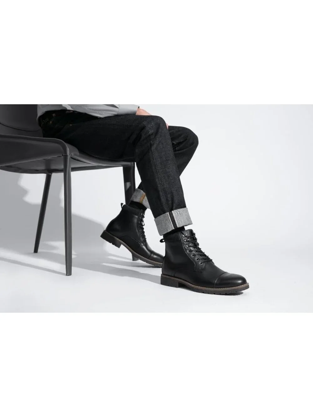 Men's Black Boot Motorcycle Casual Boots for Men Zipper Fashion Chukka Boot